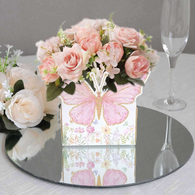 25-Pack Disposable Food Trays White/Pink Glitter Butterfly Design Cardstock - Whimsical Disposable Serving Tray Food