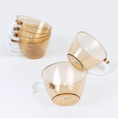25-Pack Disposable Plastic Coffee Cups with Handles - 6oz Amber Gold Hard Tea Mugs for Hot Beverages - Disposables