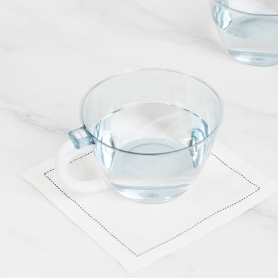 25-Pack Disposable Plastic Coffee Cups with Handles - 6oz Transparent Dusty Blue Hard Tea Mugs for Hot Beverages