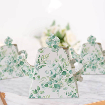 25 Pack Eucalyptus Greenery Mini Teapot Party Favor Boxes Tea Time Gift Boxes - 5’’x4’’ - Favor Bags & Boxes