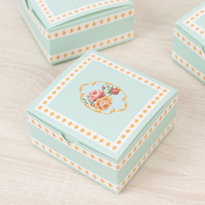 25-Pack Gift Boxes Vintage Rose Floral â€“ Turquoise Cardstock Favor Boxes for Cookies Candies and Mini Keepsakes