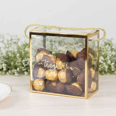 25 Pack Gold Trimmed Clear PVC Gift Boxes with Rope Handles and Thank You Print Transparent Portable Candy Favor Boxes