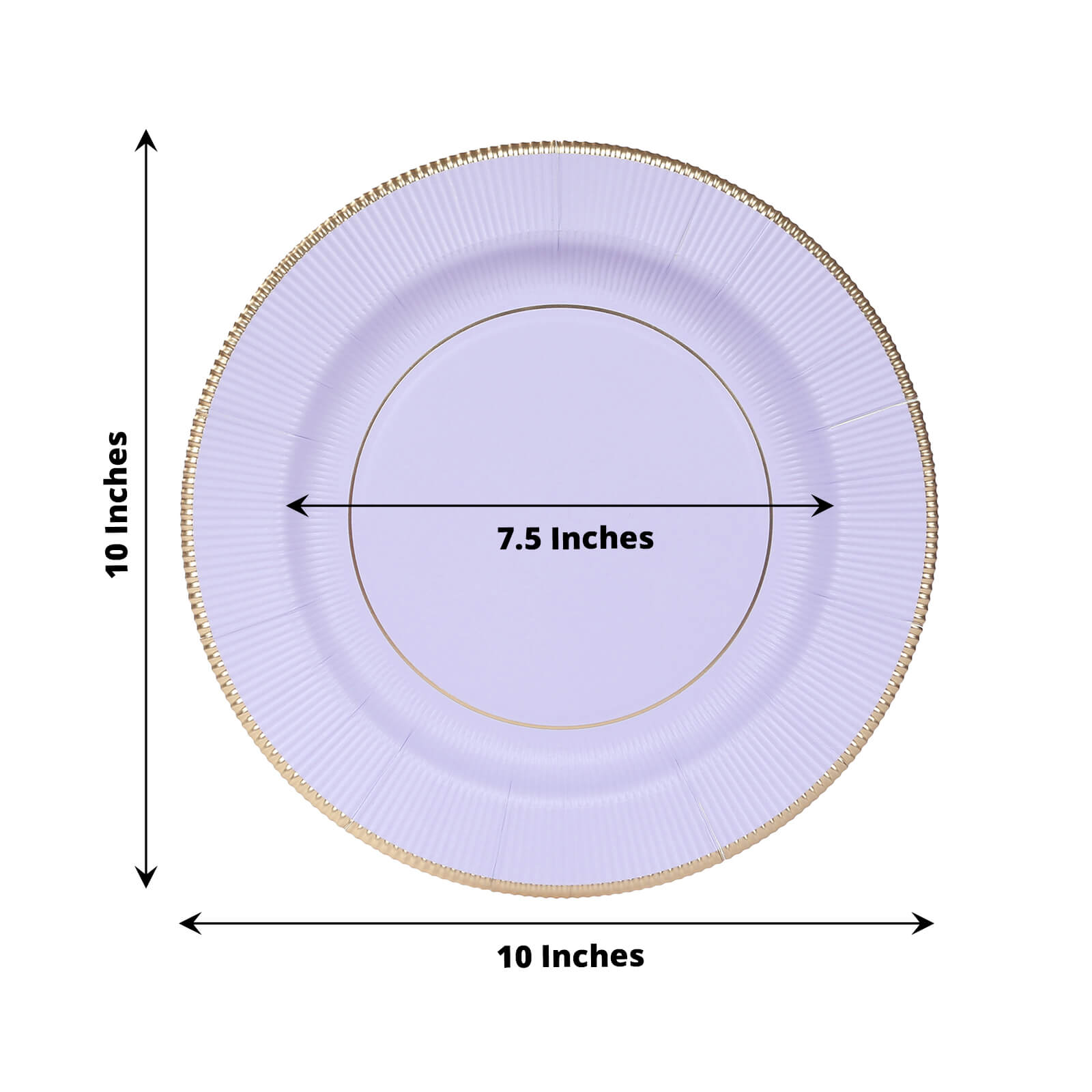 25-Pack Paper 10’’ Round Dinner Plates in Lavender Lilac Sunray Design with Gold Rim - Disposable Heavy Duty 350GSM