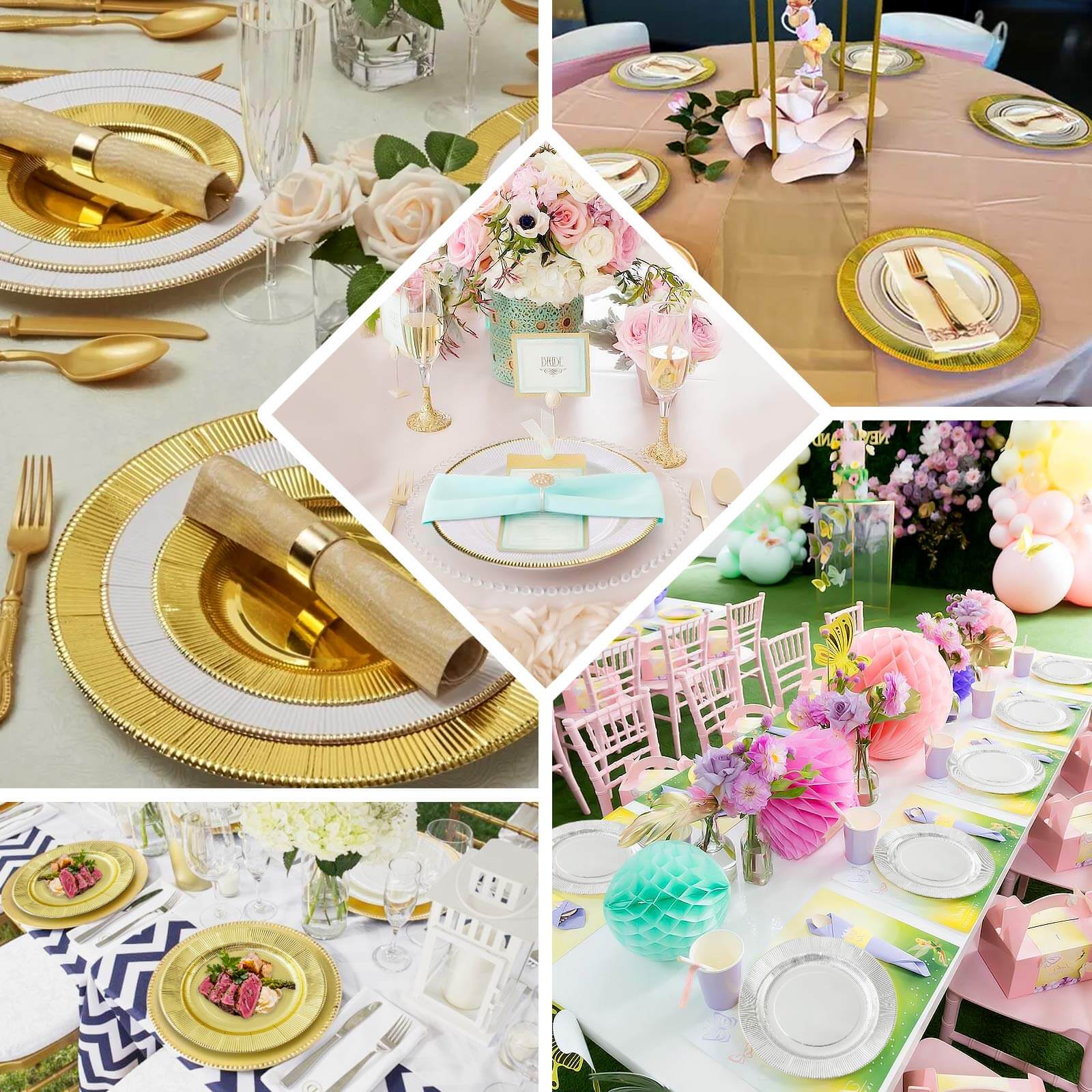 25-Pack Paper 10’’ Round Dinner Plates in Lavender Lilac Sunray Design with Gold Rim - Disposable Heavy Duty 350GSM