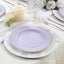 25-Pack Paper 10’’ Round Dinner Plates in Lavender Lilac Sunray Design with Gold Rim - Disposable Heavy Duty 350GSM
