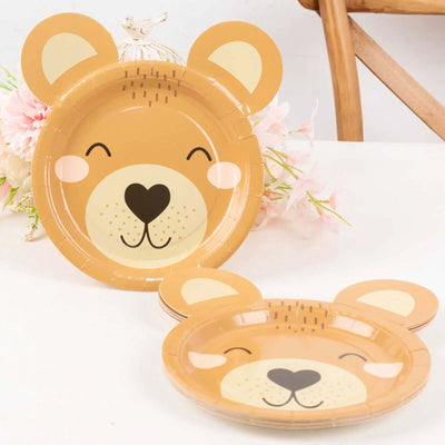 25-Pack Paper 7’’ Round Plates Brown Teddy Bear Print - Disposable 300GSM Cute Bear Themed Appetizer Dessert Party