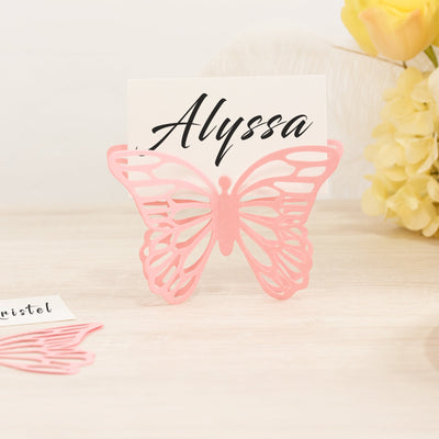 25-Pack Paper Butterfly Place Card Holders Pink with White Printable Cards - 3D Free Standing Table Number Stands