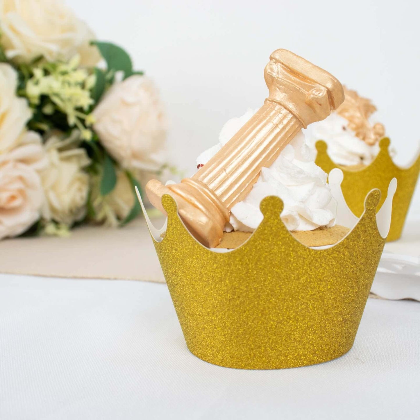 25-Pack Paper Cupcake Wrappers Glitter Crown Design Gold - Dust Free Muffin Paper Cup Liners - Decorations
