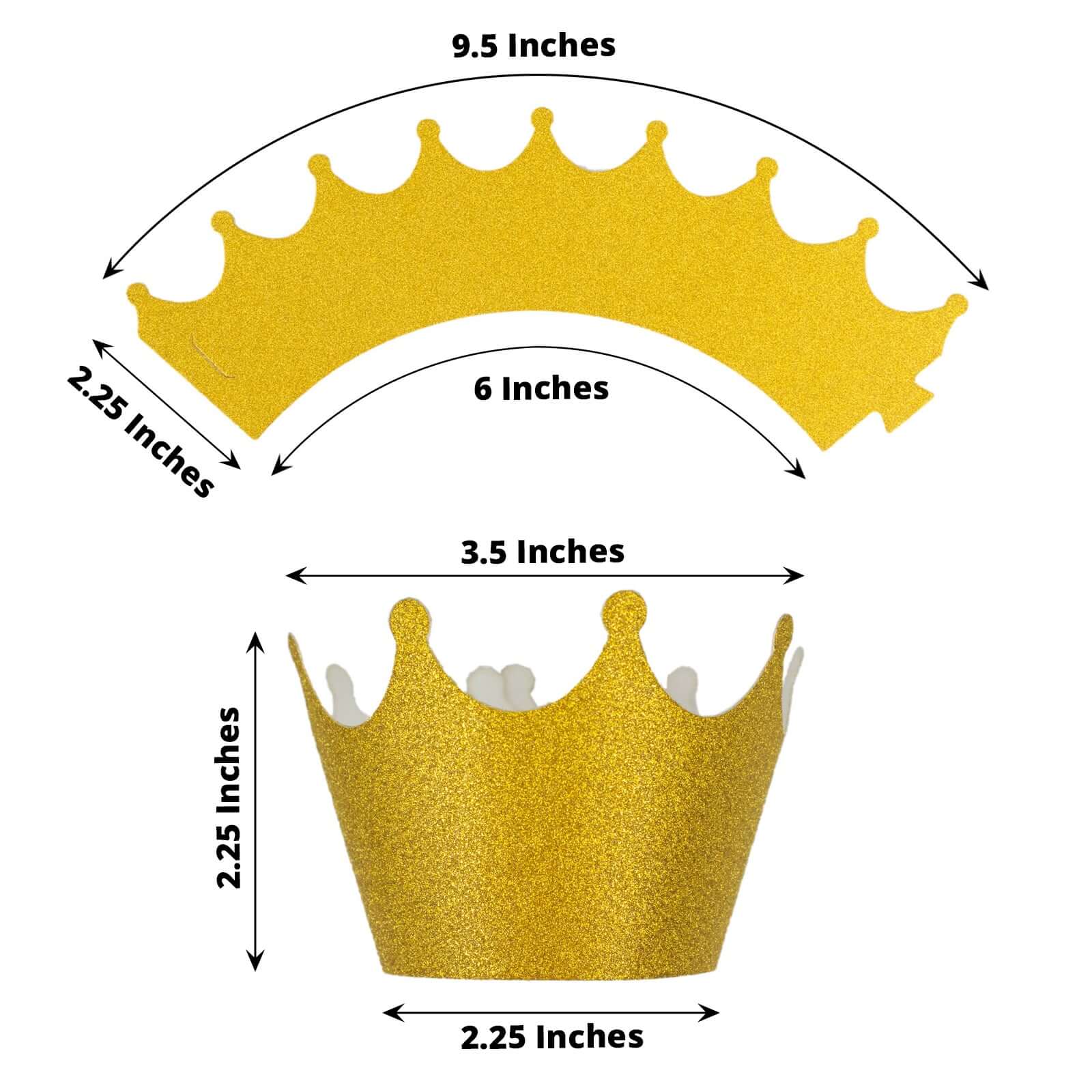 25-Pack Paper Cupcake Wrappers Glitter Crown Design Gold - Dust Free Muffin Paper Cup Liners - Decorations