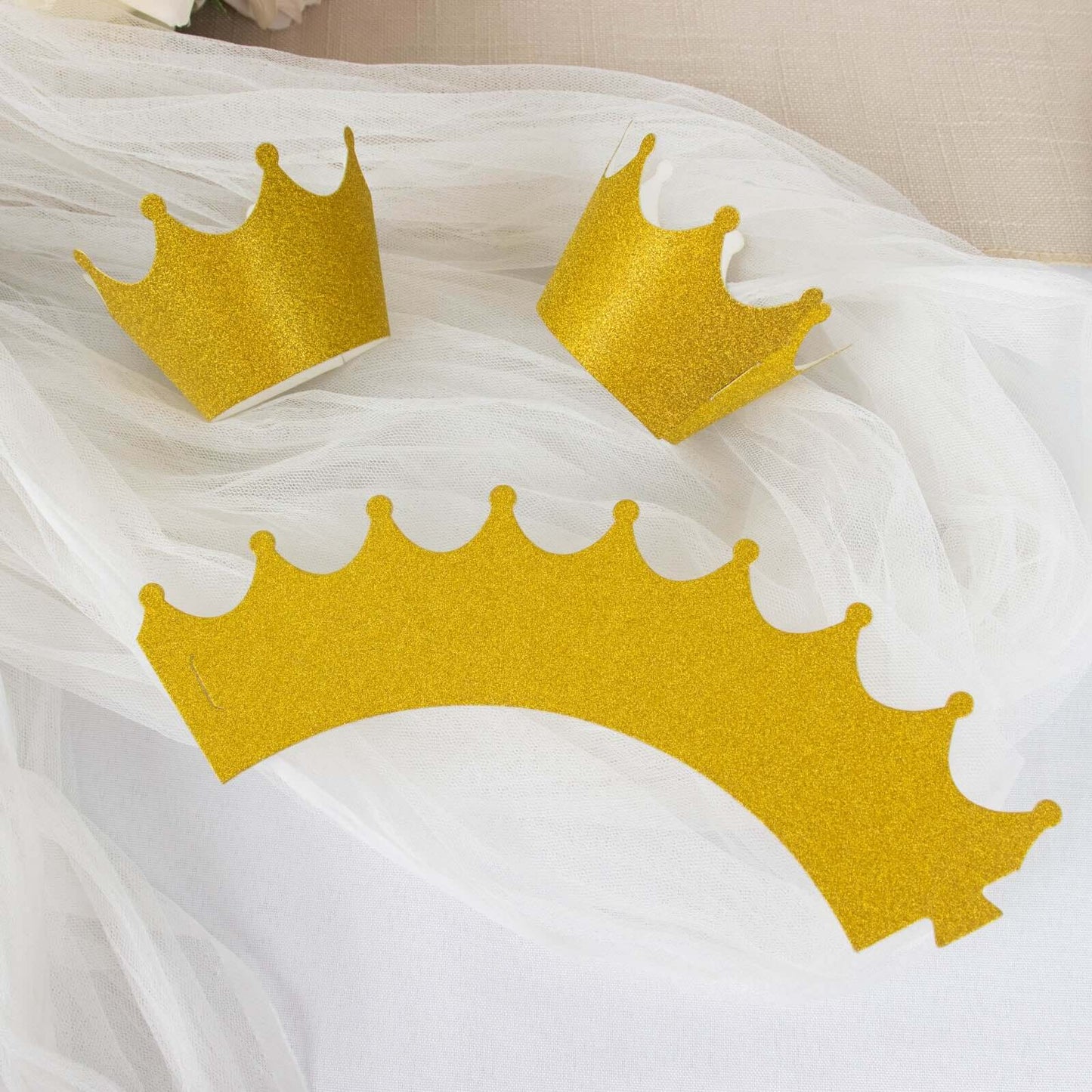 25-Pack Paper Cupcake Wrappers Glitter Crown Design Gold - Dust Free Muffin Paper Cup Liners - Decorations