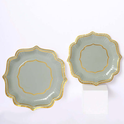 25-Pack Paper Dessert Plates in Sage Green with Gold Scallop Rim - Disposable 300GSM Appetizer Salad Plates 8’’