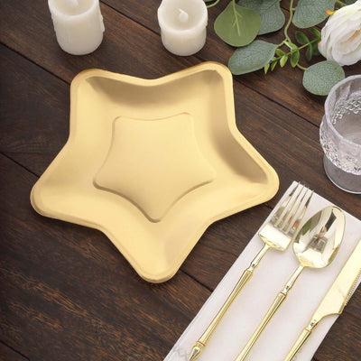 25-Pack Paper Star Shaped Dinner Plates Matte Gold - Eco-friendly Disposable 300GSM Party Plates for Starry-Themed