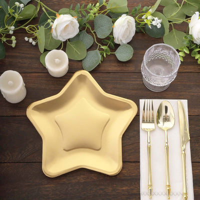25-Pack Paper Star Shaped Dinner Plates Matte Gold - Eco-friendly Disposable 300GSM Party Plates for Starry-Themed