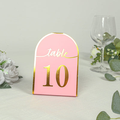 25-Pack 7" Disposable Table Numbers, Blush Free Standing Double Sided Table Number Place Cards with Metallic Gold Foil Numbers 1-25