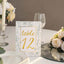 25-Pack Paper Wedding Table Numbers 1-25 White/Sage Green French Toile Design - Free Standing Double Sided Table Signs with Glam Gold Foil Numbers 7"