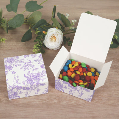 25 Pack Party Favors Boxes in French Toile Pattern Matte Lavender and White Candy Gift Boxes - Cardstock Paper