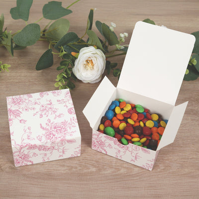 25 Pack Party Favors Boxes in French Toile Pattern Matte Pink and White Candy Gift Boxes - Cardstock Paper