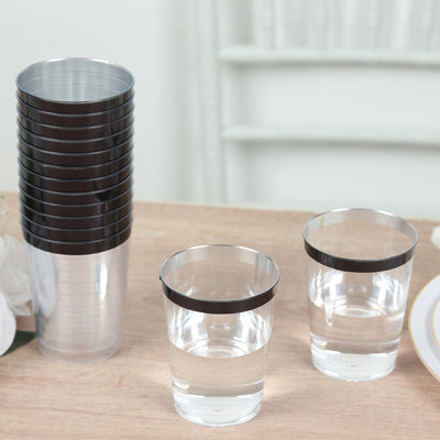 25-Pack Plastic Tumbler Cups Clear with Black Rim - Stylish Disposable Party Glasses 10oz - Disposables