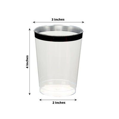 25-Pack Plastic Tumbler Cups Clear with Black Rim - Stylish Disposable Party Glasses 10oz - Disposables