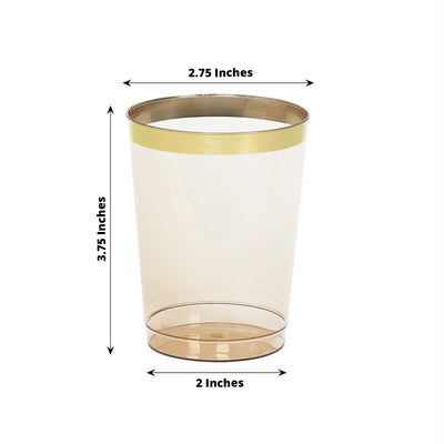 25-Pack Plastic Tumbler Cups Transparent Amber Gold with Gold Rim - Stylish Disposable Party Glasses 10oz - Disposables