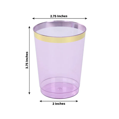 25-Pack Plastic Tumbler Cups Transparent Purple with Gold Rim - Stylish Disposable Party Glasses 10oz - Disposables