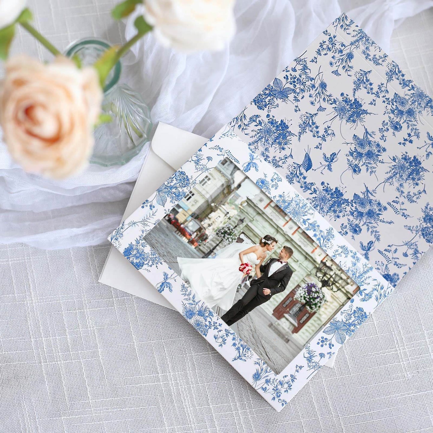 25-Pack Thank You Cards White Blue French Toile Design with Envelopes - Picture Insert Invitation Cards for Parties & Milestones 3.5"x5.5"