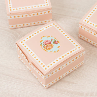 25-Pack Gift Boxes Vintage Rose Floral â€“ Dusty Rose Cardstock Favor Boxes for Cookies, Candies, and Mini Keepsakes - 4"x4"x2"