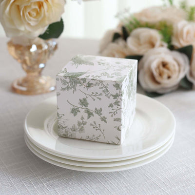 25 Pack White Sage Green Paper Favor Boxes in French Toile Pattern Cardstock Party Shower Candy Gift Boxes
