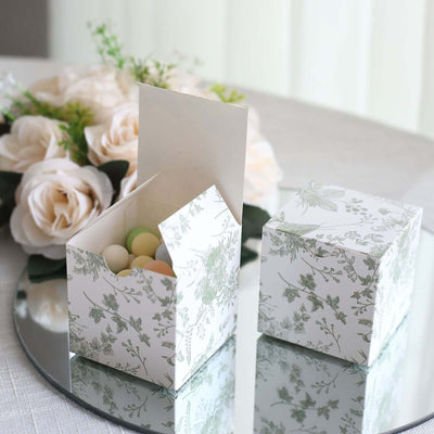 25 Pack White Sage Green Paper Favor Boxes in French Toile Pattern Cardstock Party Shower Candy Gift Boxes