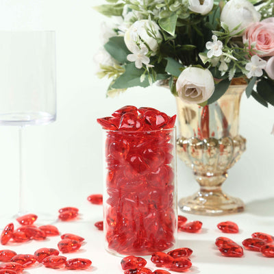 250 Pcs Acrylic Heart Diamond Gems Red Vase Fillers - Romantic Translucent Table Scatters for Valentineâ€™s Day &