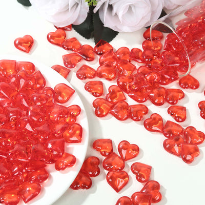 250 Pcs Acrylic Heart Diamond Gems Red Vase Fillers - Romantic Translucent Table Scatters for Valentineâ€™s Day &