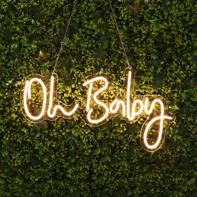 26" Oh Baby Neon Light Sign, LED Reusable Wall DÃ©cor Lights With 5ft Hanging Chain