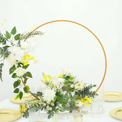 28’’ Gold Metal Round Hoop Wedding Centerpiece Self Standing Table Floral Wreath Frame - Centerpieces