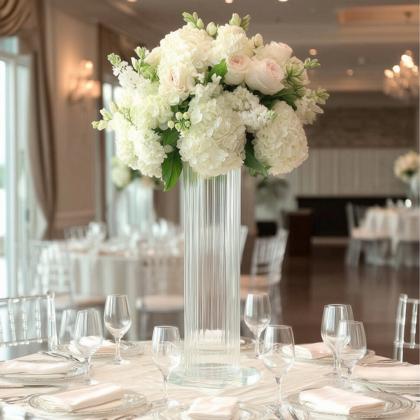 28’’ Ribbed Cylinder Glass Vases 2 Pack â€“ Extra Tall Decorative Vases for Aisles Reception Tables & Event Venues