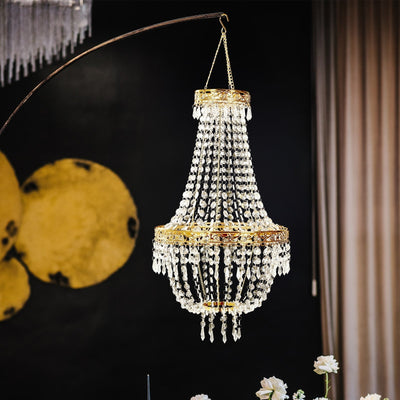 2ft Empire Style Beaded Crystal Chandelier with Gold Ornate Metal Frame Adjustable Hanging Farmhouse Pendant Ceiling