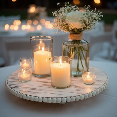 3-Pack 13’’ Rustic Wooden Charger Plates â€“ Antique White Beaded Risers for Centerpieces Cakes - Charger Plates