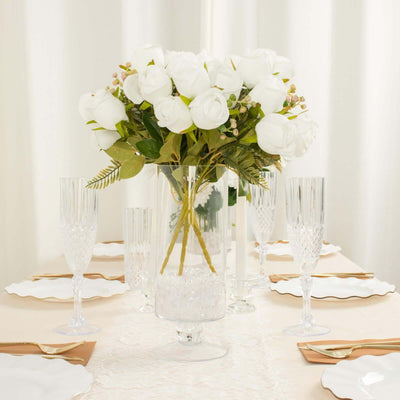 3 Pack 13" White Real Touch Silk Rose Bud Flower Bridal Bouquets, Artificial Floral Bush Arrangements