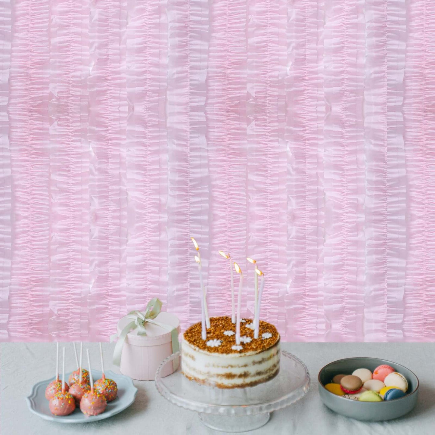 3 Pack 28ft Blush Ruffled Paper Streamer Rolls, Crepe Tissue Party Decorations