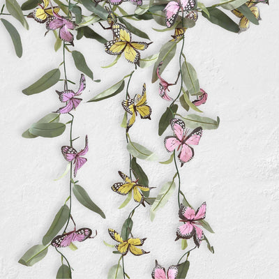 3 Pack Artificial Butterfly Garland Vines with Willow Greenery Leaves Faux Flowers Garland - 6ft - Silk Flowers
