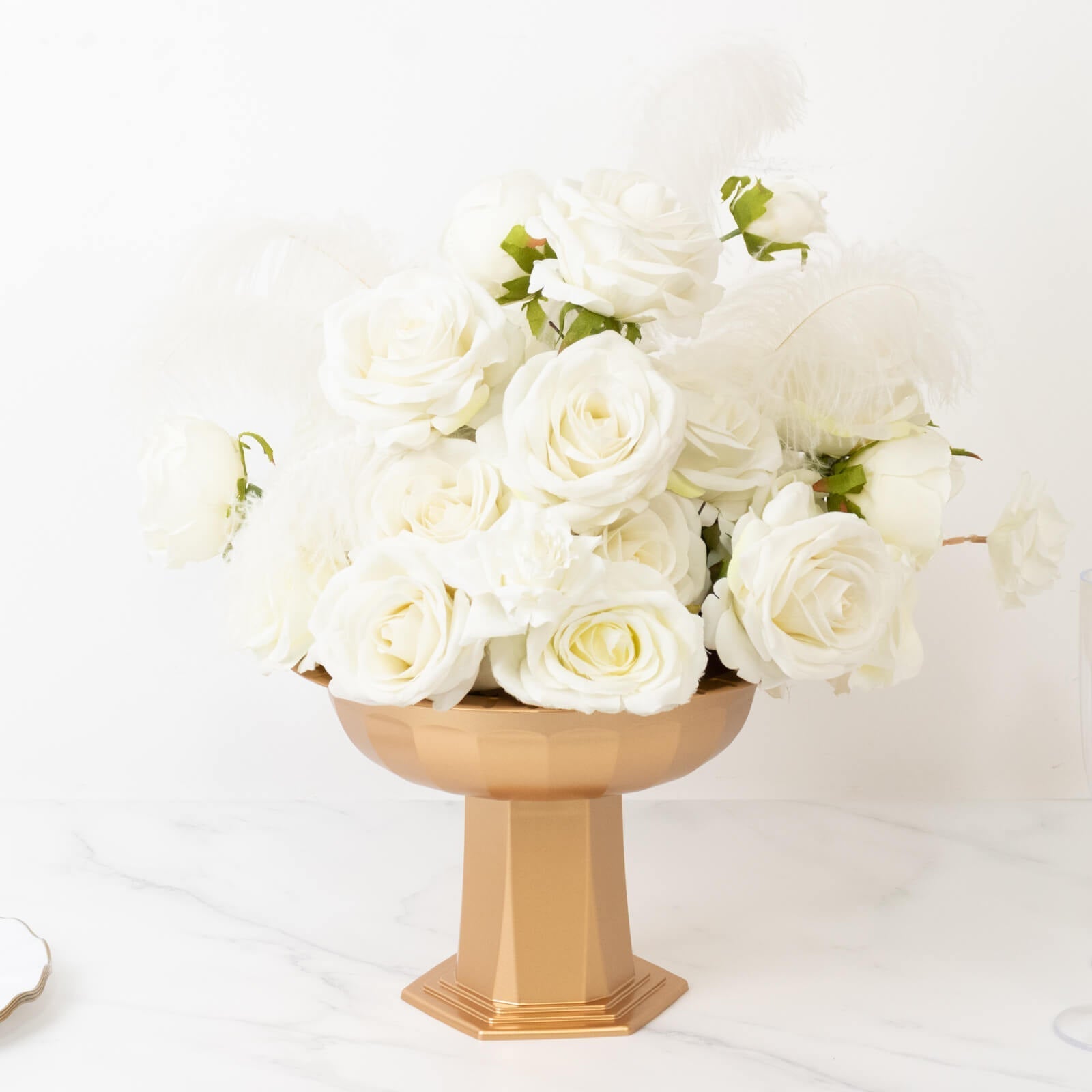 3 Pack Gold Roman Footed Compote Vases 10’’x7’’ Plastic Pedestal Flower Bowls for Table Centerpieces & Floral Displays