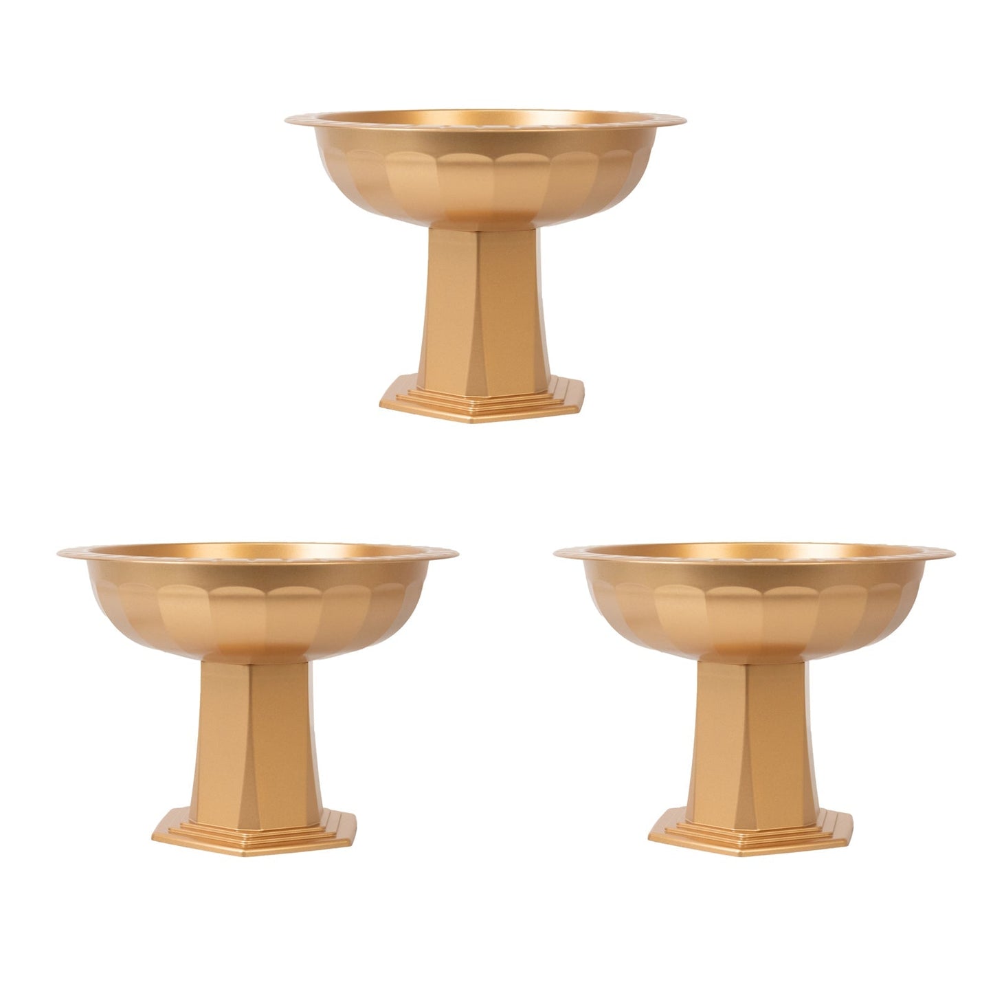 3 Pack Gold Roman Footed Compote Vases 10’’x7’’ Plastic Pedestal Flower Bowls for Table Centerpieces & Floral Displays
