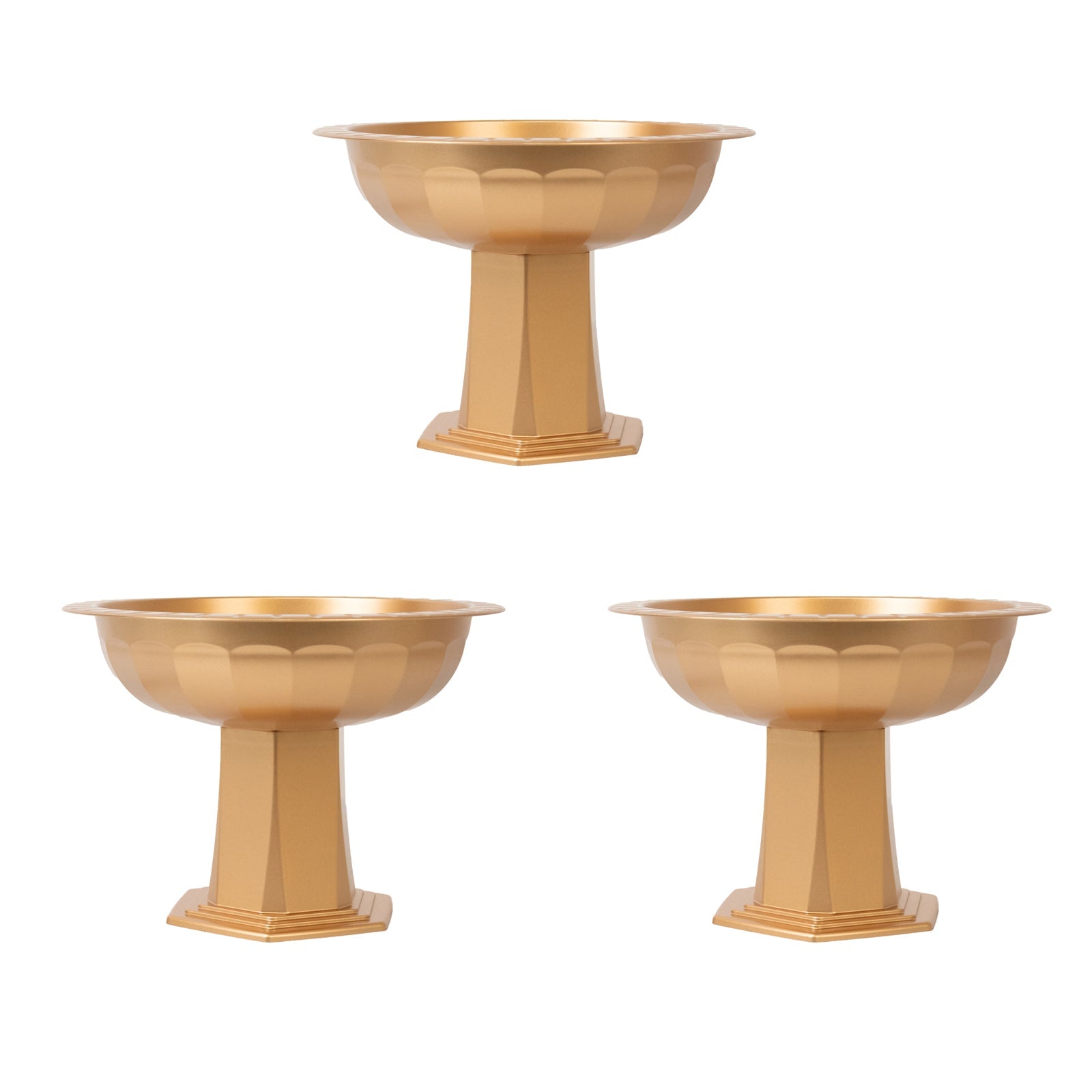 3 Pack Gold Roman Footed Compote Vases 10’’x7’’ Plastic Pedestal Flower Bowls for Table Centerpieces & Floral Displays