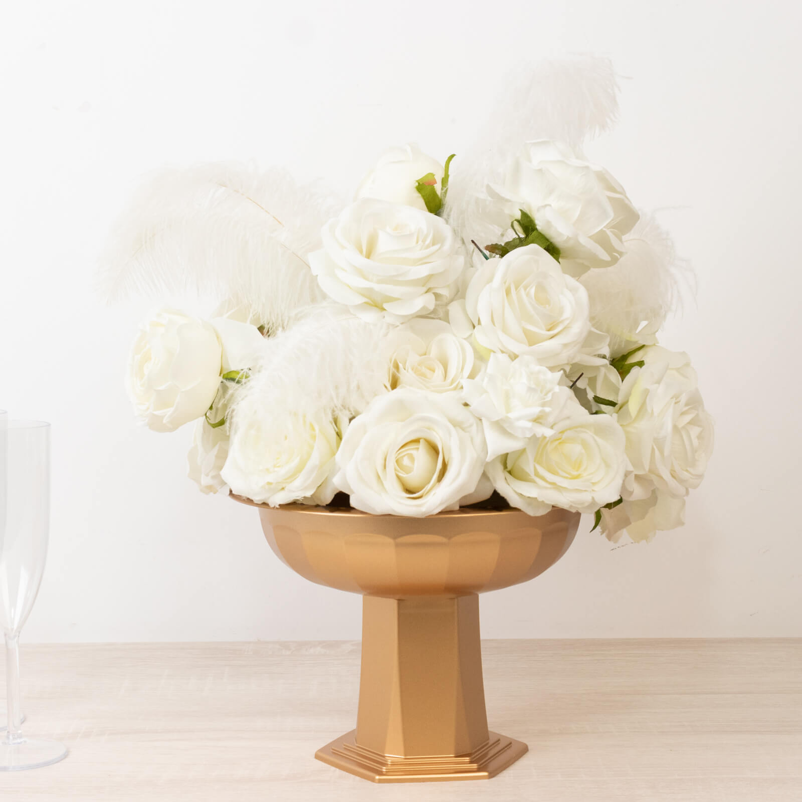 3 Pack Gold Roman Footed Compote Vases 10’’x7’’ Plastic Pedestal Flower Bowls for Table Centerpieces & Floral Displays