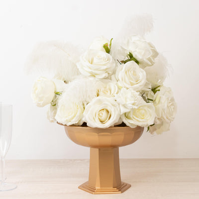 3 Pack Gold Roman Footed Compote Vases 10’’x7’’ Plastic Pedestal Flower Bowls for Table Centerpieces & Floral Displays