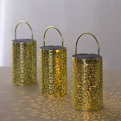 3-Pack LED Decorative Hanging Lanterns Flower Design Gold - Battery Operated Lights 3’’x5’’ - LED
