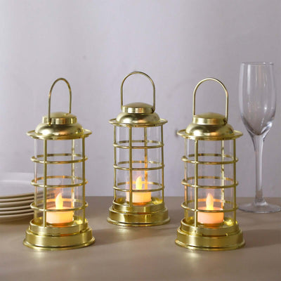 3-Pack LED Tealight Candles Decorative Gold - Battery Operated Mini Lantern Lamps 7’’ - LED