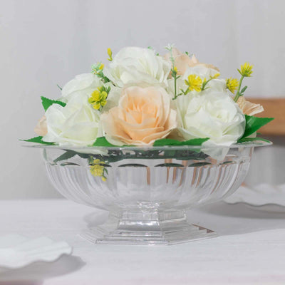 3-Pack Plastic Footed Compote Bowl Flower Vases Roman Style Clear - Round Decorative Pedestal Table Centerpieces 10’’