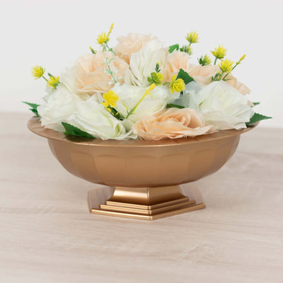 3-Pack Plastic Footed Compote Bowl Flower Vases Roman Style Gold - Round Decorative Pedestal Table Centerpieces 10’’