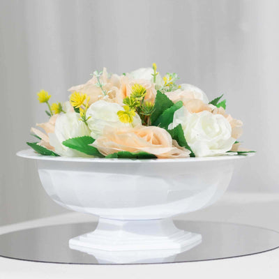 3-Pack Plastic Footed Compote Bowl Flower Vases Roman Style White - Round Decorative Pedestal Table Centerpieces 10’’