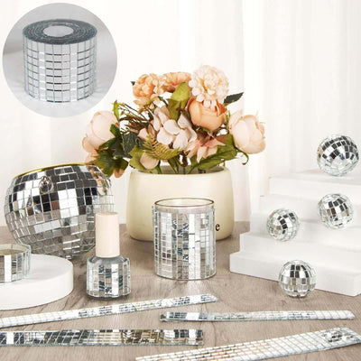 3 Pack Silver Self-Adhesive Glass Mirrors Mosaic Rolls 9ft Mini Square Real Glass Mirror Tiles Stickers - Decorations